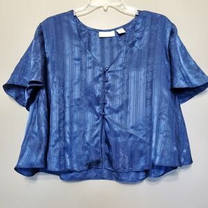 Vintage Victoria’s Secret Gold Label Pajama Shirt Size Medium Blue Satin Button